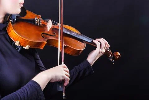 Violin with performer hands Foto stock