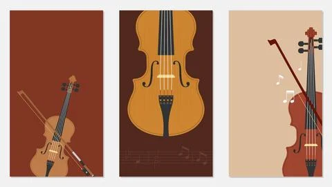 Violin Poster Set Mockup With Three Vertical Templates In Warm Brown Tones Stock Illustration