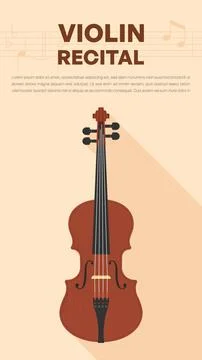 Violin Recital Poster Template With Vertical Instrument And Soft Peach Back.. Stock Illustration