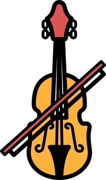 A violin with a red bow is shown Stock Illustration