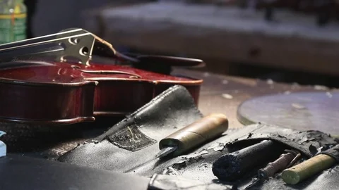 Violin repair, luthier tools Stock Footage 83440552