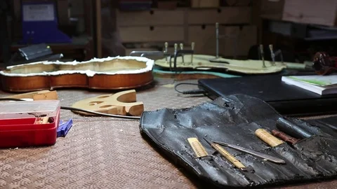 Violin repair, luthier tools Stock Footage 83440770