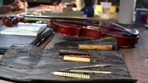 Violin repair, luthier tools Stock Footage 83440807