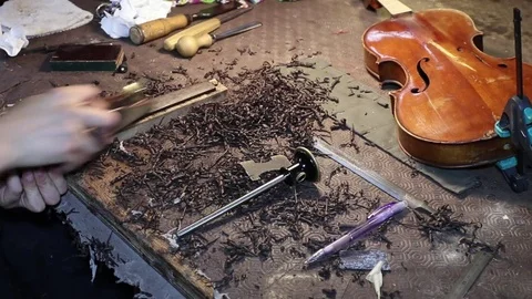 Violin repair, luthier tools Stock Footage 83441906