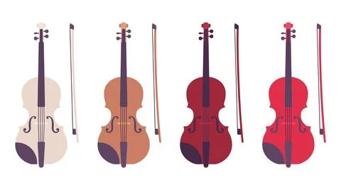 Violin set with bow, bowed stringed musical instrument set Stock Illustration