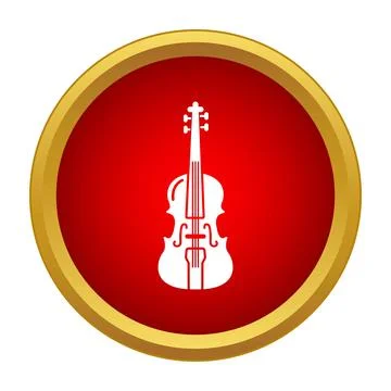 Violin string instrument icon in red and gold frame Stock Illustration