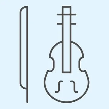 Violin thin line icon. Classic musician instrument with bow stick. Wedding asset Stock Illustration