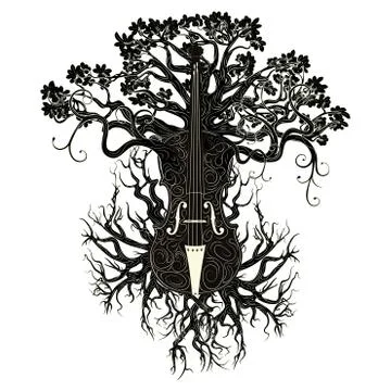 Violin with tree branches Illustrazione stock