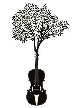 Violin with tree branches Stock Illustration