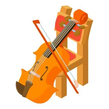 Violine icon isometric vector. Bowed musical instrument near wooden chair icon Stockillustratie