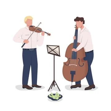 Violinist and cello player performance semi flat color vector characters Stock Illustration