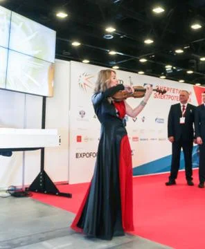 Violinist in front of the audience. 库存照片