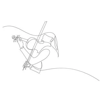Violinist one continuous line art drawing vector illustration. Girl playing.. 스톡 일러스트
