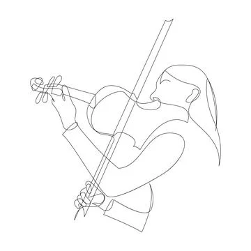 Violinist one continuous line art drawing vector illustration. Girl playing.. 스톡 일러스트