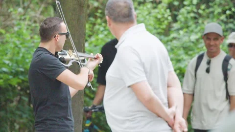 Violinist Performs for Park Crowd in Berlin Stock Footage 315274508