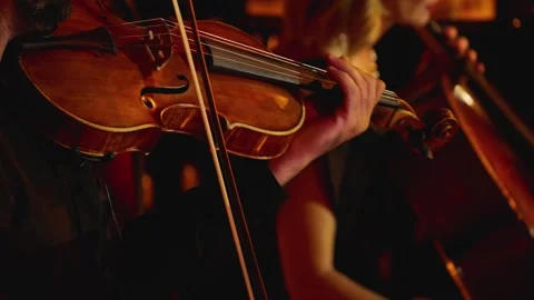 The violinist performs in warm, diffused lighting Stock Footage 286886388