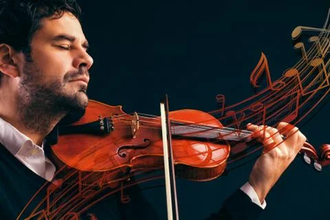 Violinist playing with notes illustration Stock Photos