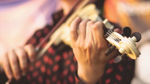 The violinist plays the violin Stockbeeldmateriaal 90686588