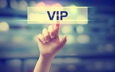 VIP concept with hand pressing a button Stock Photos