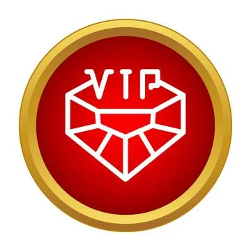 Vip diamond line icon on red gold button Stock Illustration