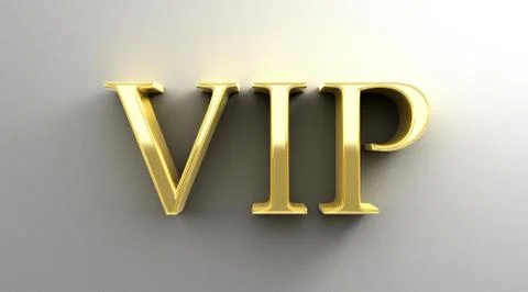 Vip - gold 3d quality render on the wall background with soft shadow. Stock Illustration