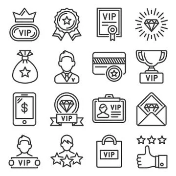 VIP Icons Set on White Background. Line Style Vector Illustration