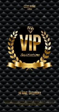VIP invitation design template. Vector golden laurel wreath with ribbon and VIP Stock Illustration