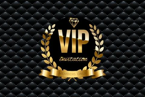VIP invitation design template. Vector golden ribbon and VIP invitation text on Illustrazione stock