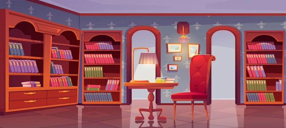 Vip library, luxury interior, empty reading room Stock Illustration