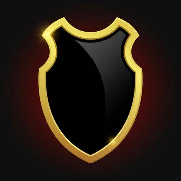 VIP luxury logo design element. Black shield with glossy bright golden fram.. Stock Illustration