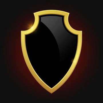 VIP luxury logo design element. Black shield with glossy bright golden fram.. Stock Illustration