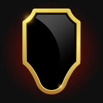 VIP luxury logo design element. Black shield with glossy bright golden frame  Stock Illustration