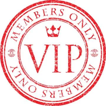 VIP. Members only. Red vector grunge style rubber stamp with crown. Stock Illustration