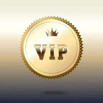VIP pass button in a gold frame with a crown. Vector illustration. Stock Illustration