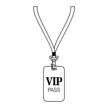 VIP Pass With Lanyard Vector Outline Illustration Stock Illustration