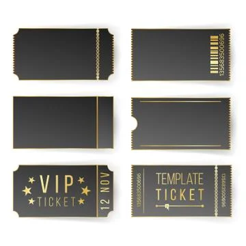 Vip Ticket Template Vector. Empty Black Tickets And Coupons Blank. Theater Ilustração Stock