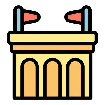 Vip zone with red flags waving on empty stadium tribune Ilustración de archivo