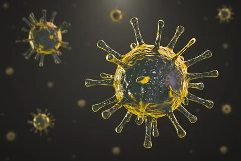 Viral agents close up. Infected environment. Biological weapons. Illustrazione stock