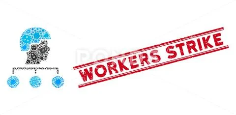 Viral Collage Builder Management Links Icon and Scratched Workers Strike Seal Stock Illustrationen