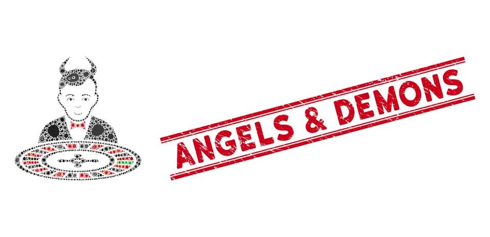Viral Collage Devil Roulette Croupier Icon and Distress Angels &amp; Demons Stamp イラスト素材