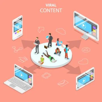 Viral content flat isometric vector concept. Stock Illustration