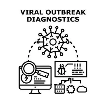 Viral outbreak diagnostics detecting disease and analyzing data Stockillustratie