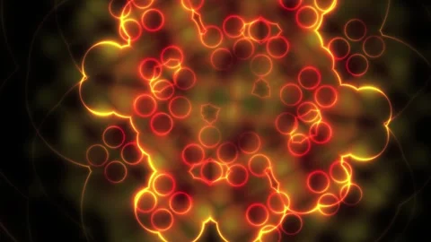 Viral particles with glowing outlines on a dark background. Stock Footage 335542648