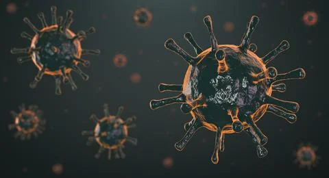 Viral pathogenic agents close up. Selective focus. Illustrazione stock