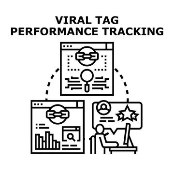 Viral tag performance tracking and content analyzing concept Stock Illustration