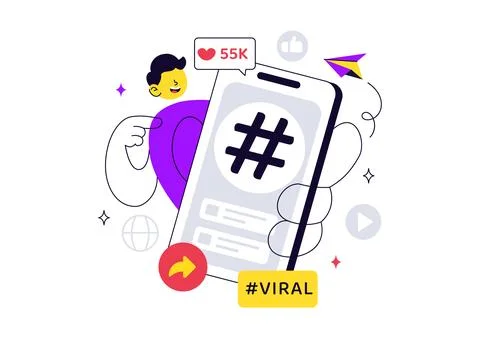 Viral Topic Vector Illustration Featuring Social Media Trends, Content Mark.. Stock Illustration