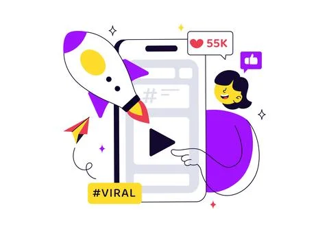 Viral Topic Vector Illustration Featuring Social Media Trends, Content Mark.. Stock Illustration