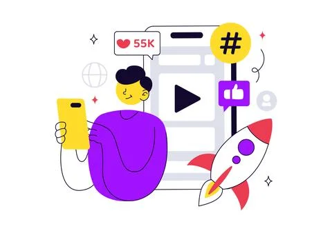 Viral Topic Vector Illustration Featuring Social Media Trends, Content Mark.. Stock Illustration