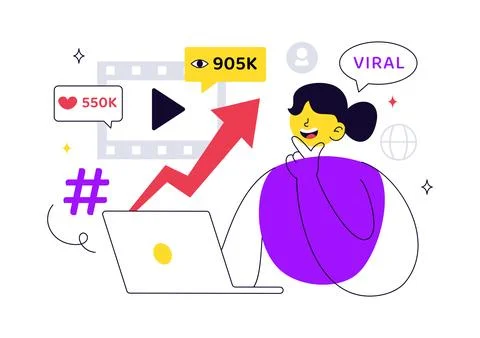 Viral Topic Vector Illustration Featuring Social Media Trends, Content Mark.. Stock Illustration