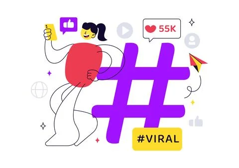 Viral Topic Vector Illustration Featuring Social Media Trends, Content Mark.. Stock Illustration